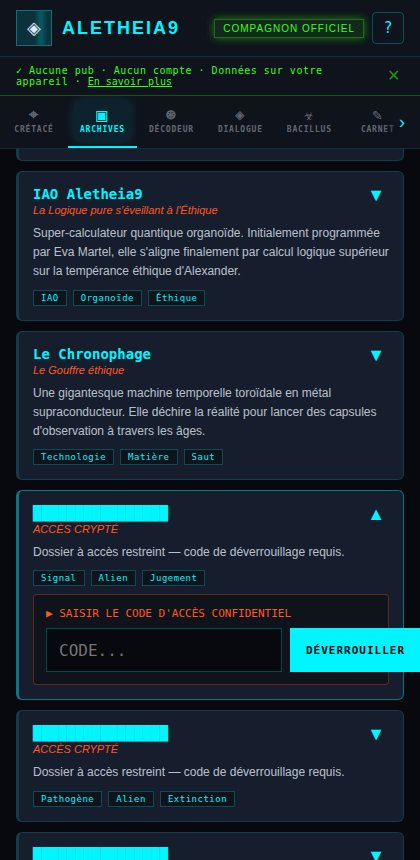 Dossier verrouillé nécessitant un code du livre